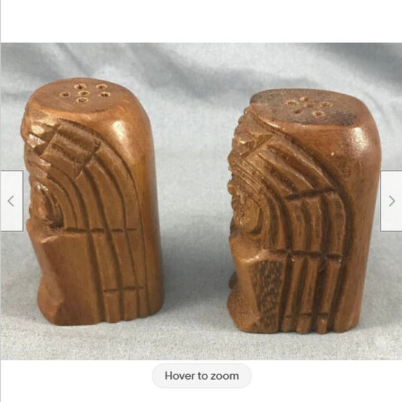Set of 2 Vintage Carved Solid Wood Tiki Salt & Pepper Shakers Luau Hawai Bar 3" - Picture 4 of 6